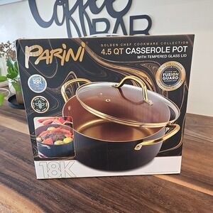 Parini Casserole Pot 4.5 QT Golden Chef Cookware‎ Tempered Glass Lid